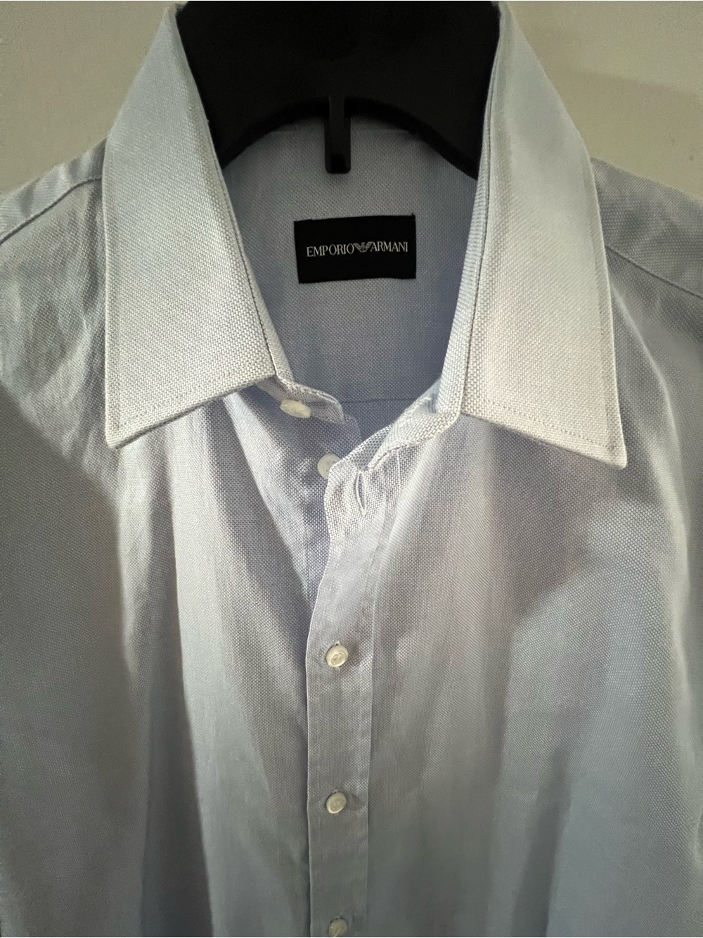 Emporio Armani Pale Blue Men's Dress Shirt with Spread Collar